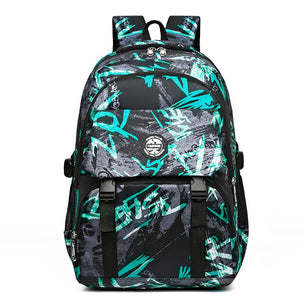 Kid's Boy Oxford Zipper Closure Printed Waterproof School Backpack