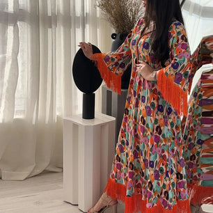 Women's Arabian Polyester Full Sleeve Floral Pattern Casual Dress