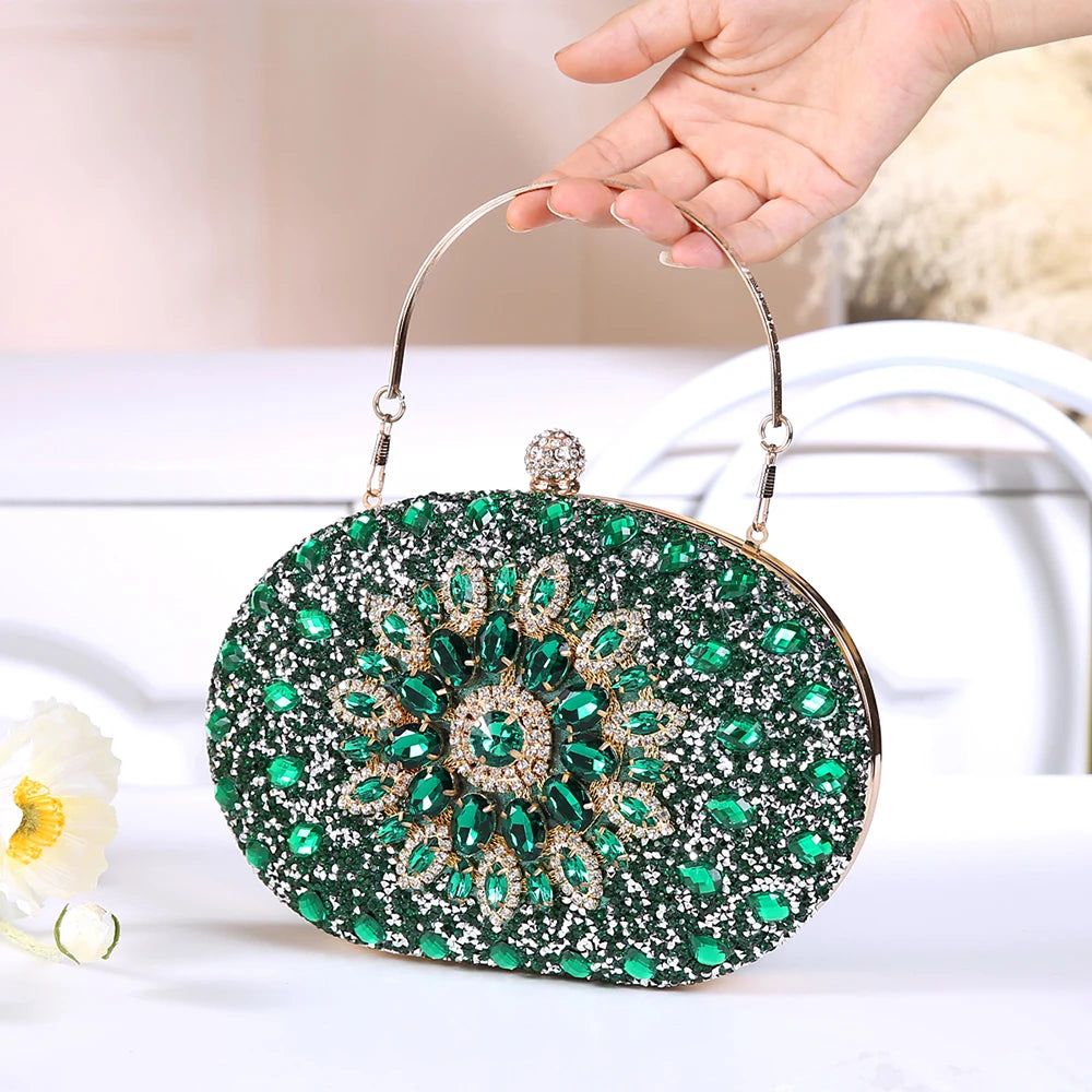 Women's PU Hasp Closure Rhinestone Pattern Luxury Wedding Clutch