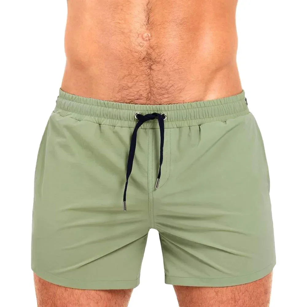 Men's Polyester Drawstring Closure Solid Pattern Boxer Shorts