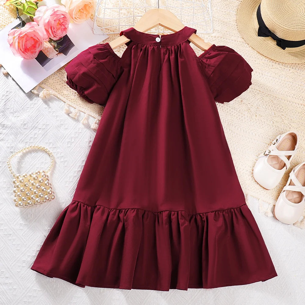 Baby Girl's Polyester Short Sleeves Pleated Pattern Party Dress