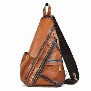 Men's Genuine Leather Zipper Closure Solid Pattern Backpack