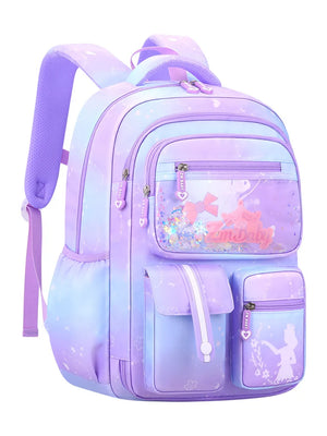 Kid's Nylon Printed Zipper Closure Waterproof School Backpack