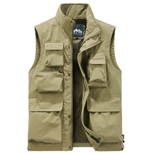 Men's Polyester Stand Collar Sleeveless Zipper Closure Solid Jacket