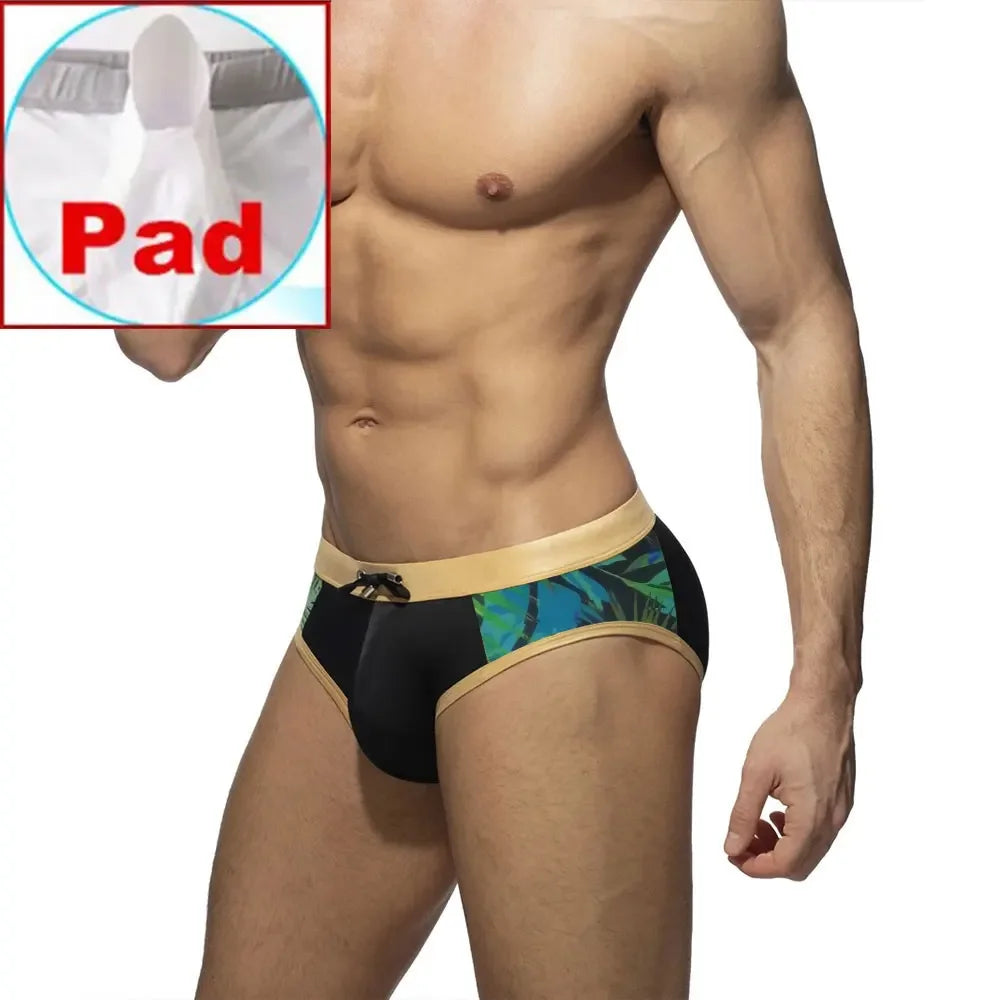 Men's Polyester Drawstring Closure Mixed Colors Pattern Brief