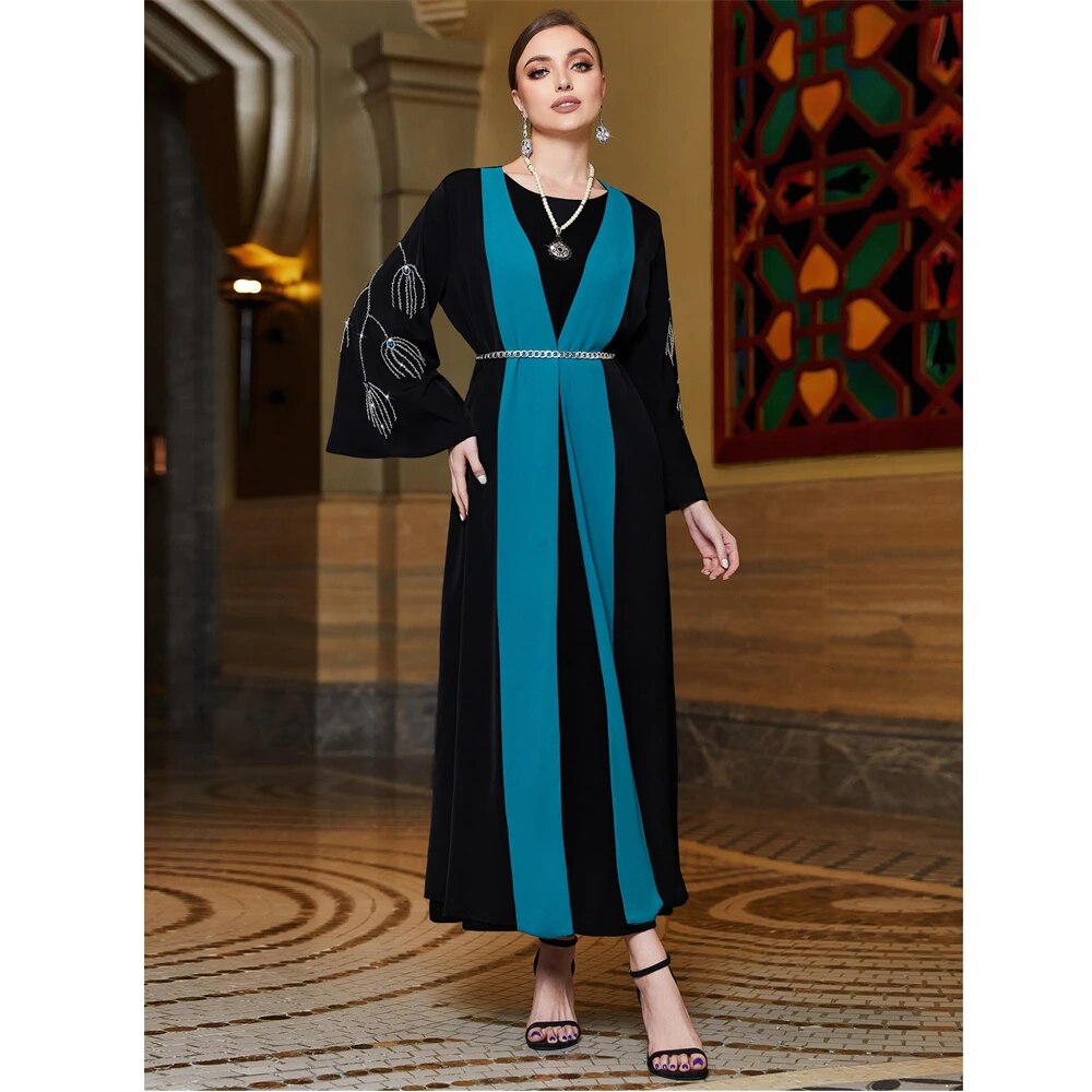 Women's Arabian V-Neck Polyester Full Sleeves Mixed Colors Abaya