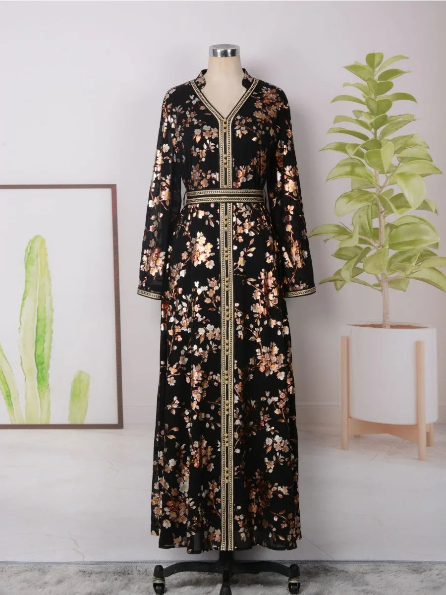 Women's Arabian Polyester Full Sleeve Printed Pattern Casual Dress