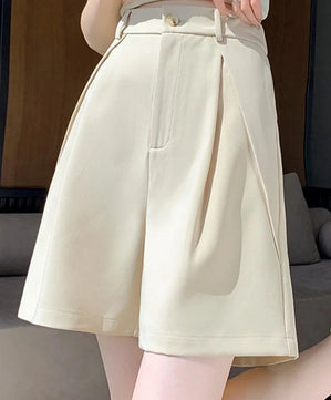 Women's Polyester High Waist Button Fly Casual Plain Shorts