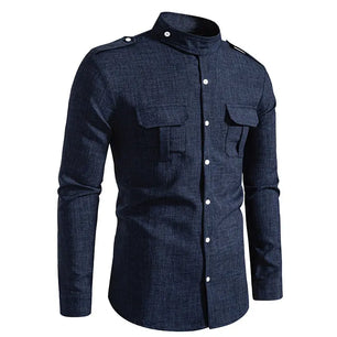 Men's Polyester Stand-Collar Full Sleeves Single Breasted Shirts