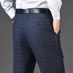 Men's Rayon High Waist Zipper Fly Closure Plaid Formal Pants