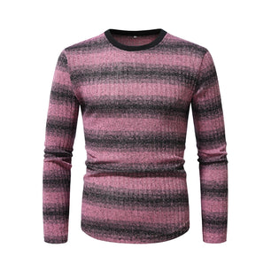 Men's Polyester O-Neck Full Sleeve Striped Pattern Casual T-Shirts