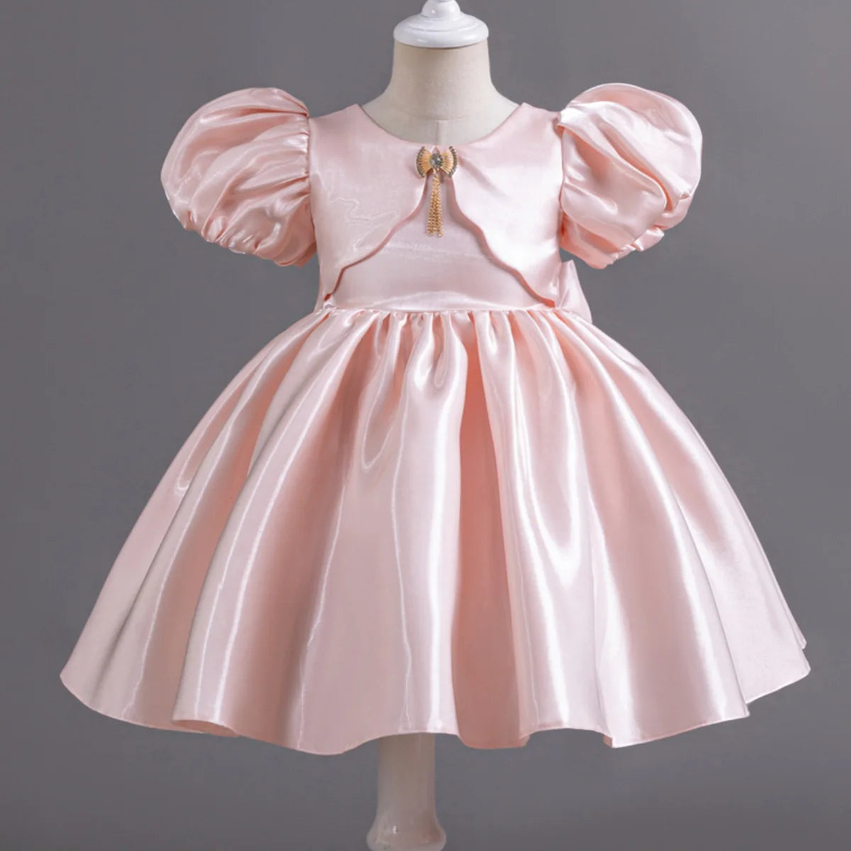 Kid's Girl Polyester O-Neck Short Sleeve Pleated Princess Dress