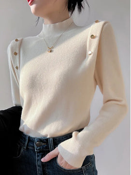 Women's Acrylic High-Neck Full Sleeves Pullover Solid Sweater