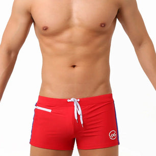 Men's Polyester Drawstring Closure Letter Boxer Swimwear Shorts