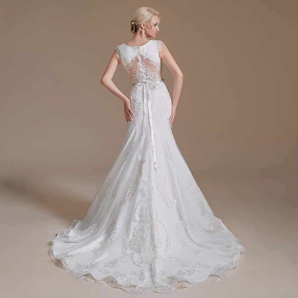 Women's O-Neck Sleeveless Court Train Bridal Wedding Dress