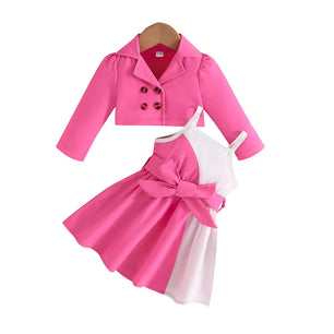 Baby Girl's Polyester Long Sleeves Solid Pattern Trendy Dress