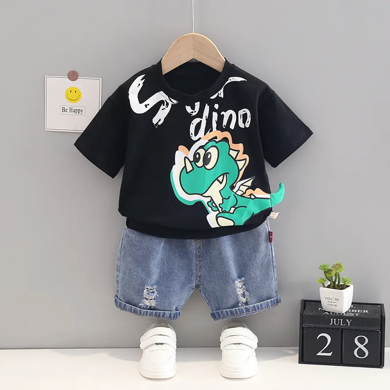 Kid's Boy Cotton O-Neck Short Sleeves Swimwear Two-Piece Suit