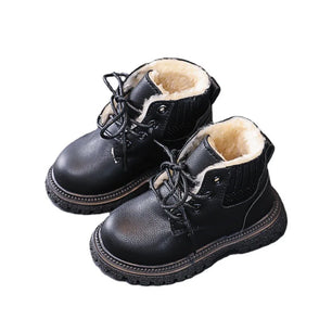 Kid's Girls PU Round Toe Lace-Up Closure Solid Pattern Shoes