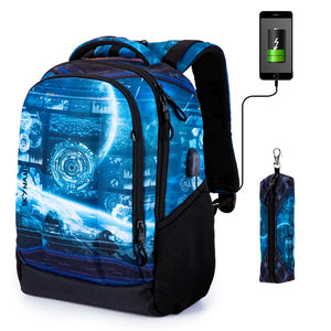 Kid's Nylon Multifunctional Zipper Closure Printed School Backpack