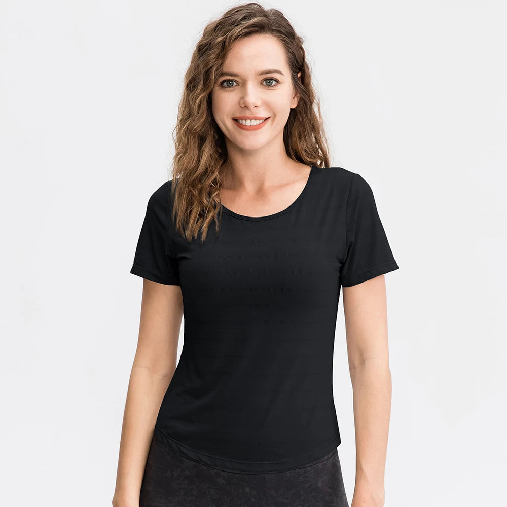 Women's Nylon Short Sleeves Quick-Dry Yoga Fitness Running Top