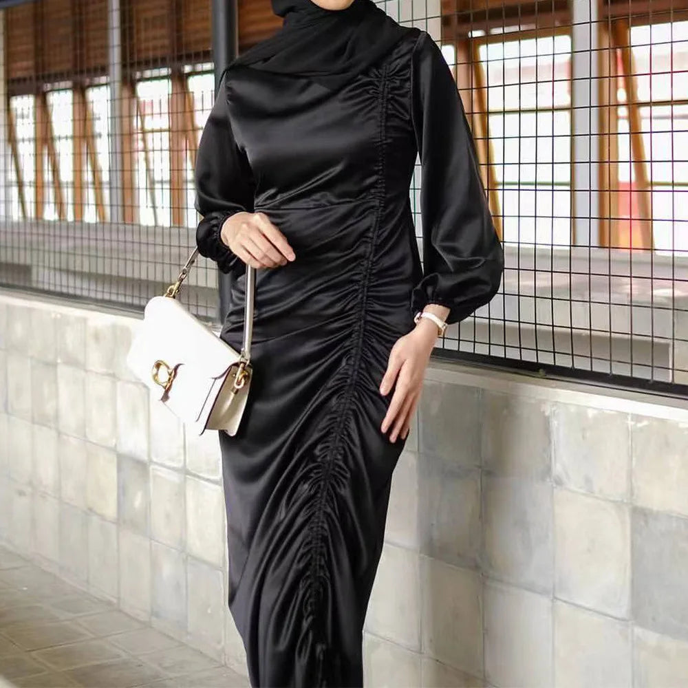 Women's Arabian Polyester Full Sleeves Pleated Casual Dress