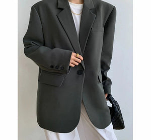 Women's Cotton Notched Long Sleeves Solid Pattern Casual Blazers