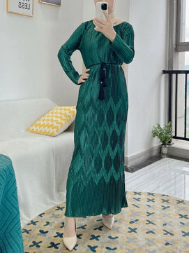 Women's Arabian Polyester Full Sleeve Patchwork Casual Dress