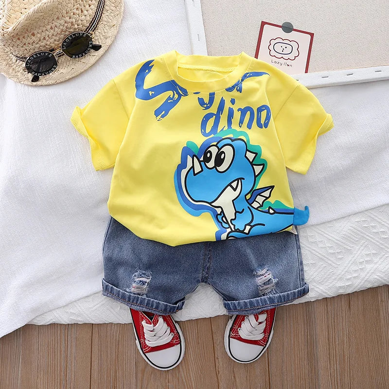 Kid's Boy Cotton O-Neck Short Sleeves Swimwear Two-Piece Suit