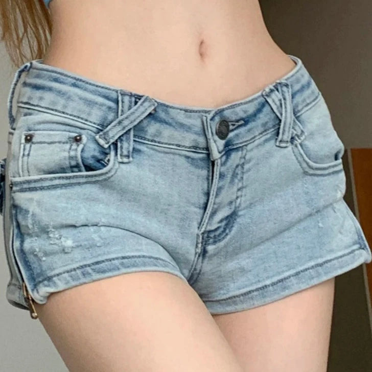 Women's Polyester High Waist Button Fly Casual Plain Denim Shorts