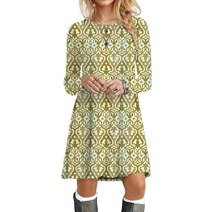 Women's Polyester O-Neck Long Sleeves Mini Casual Wear Dress