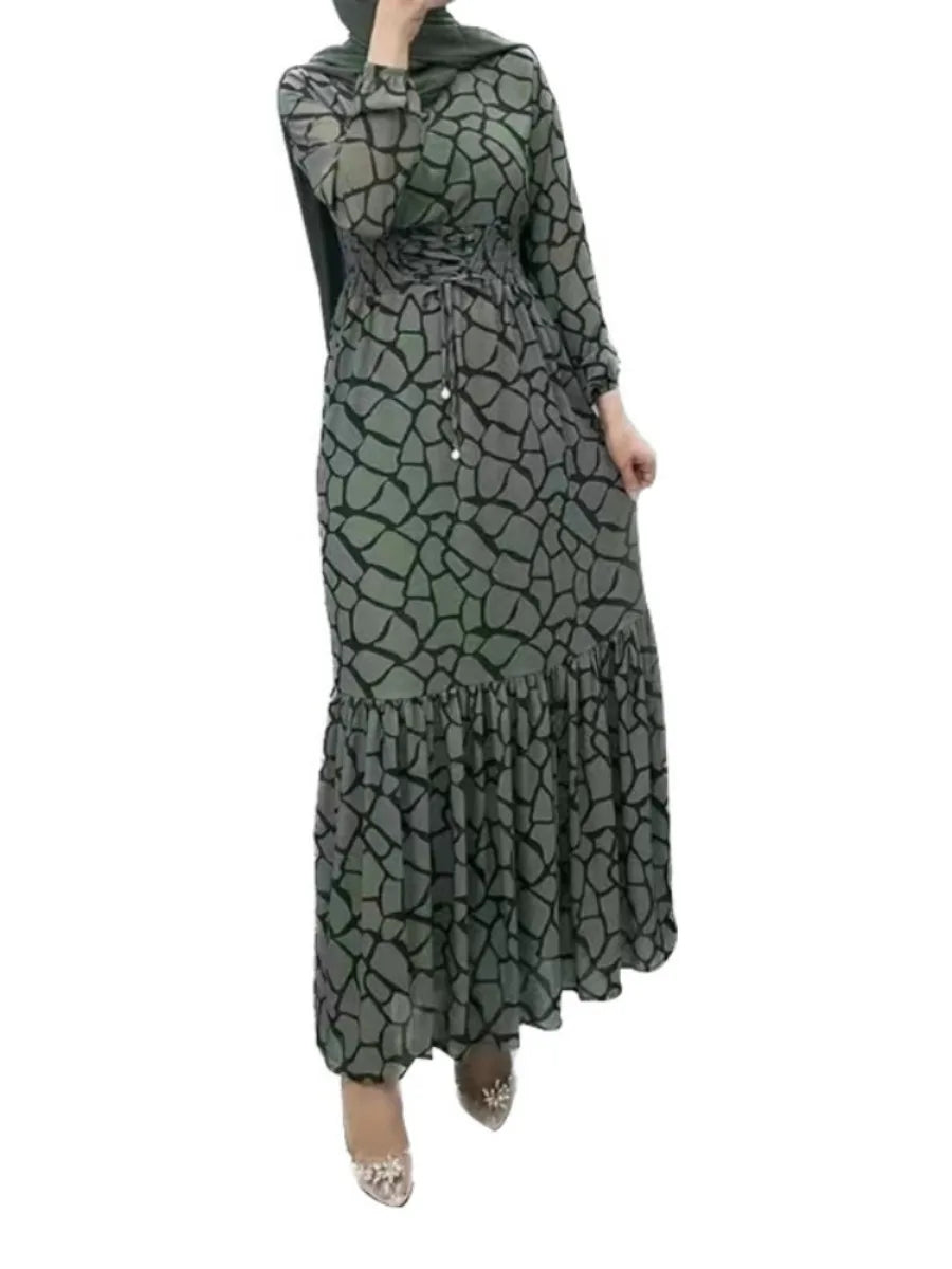 Women's Arabian Polyester Full Sleeves Printed Casual Dress