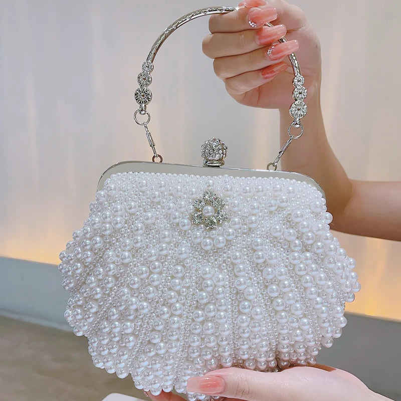 Women's Metallic Pearl Pattern Classic Bridal Wedding Clutch