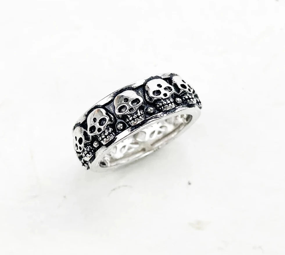 Women's 100% 925 Sterling Silver Punk Skeleton Pattern Ring