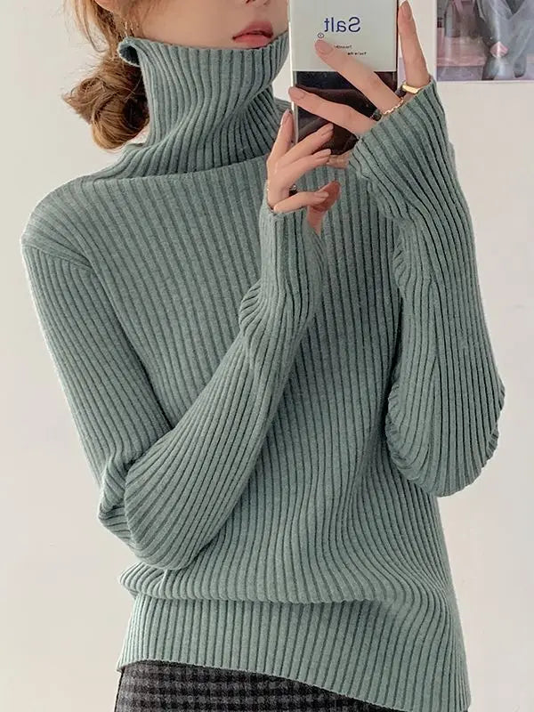 Women's Acrylic Turtleneck Full Sleeves Solid Pattern Sweater