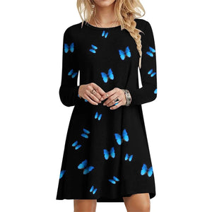 Women's Polyester O-Neck Long Sleeves Mini Casual Printed Dress