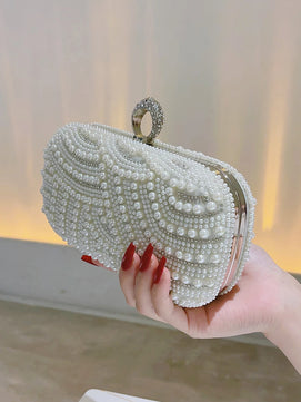 Women's Metallic Hasp Closure Rhinestone Classic Wedding Clutch