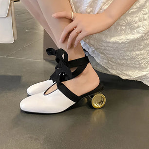 Women's Split Leather Pointed Toe Buckle Strap Closure Shoes