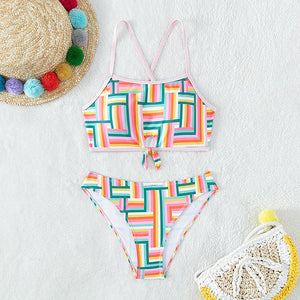 Kid's Polyester Printed Pattern Two-Piece Trendy Swimwear Suit