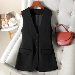 Women's Cotton V-Neck Sleeveless Single Breasted Casual Blazer