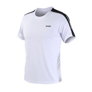 Men's Polyester O-Neck Short Sleeve Striped Pattern Sport T-Shirt