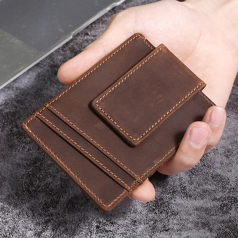 Men's Genuine Leather Solid Pattern Card Holder Trendy Wallets