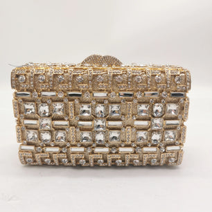 Women's Metallic Hasp Closure Rhinestone Bridal Wedding Clutch