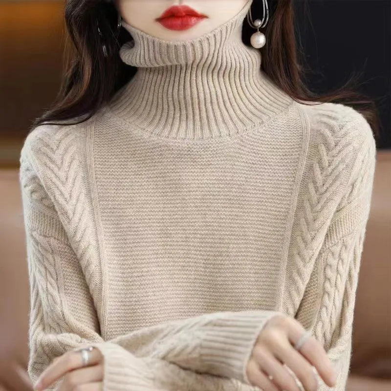 Women's Acrylic Turtleneck Full Sleeves Solid Pattern Sweater