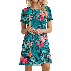 Women's Polyester Short Sleeves Floral Pattern Mini Casual Dress