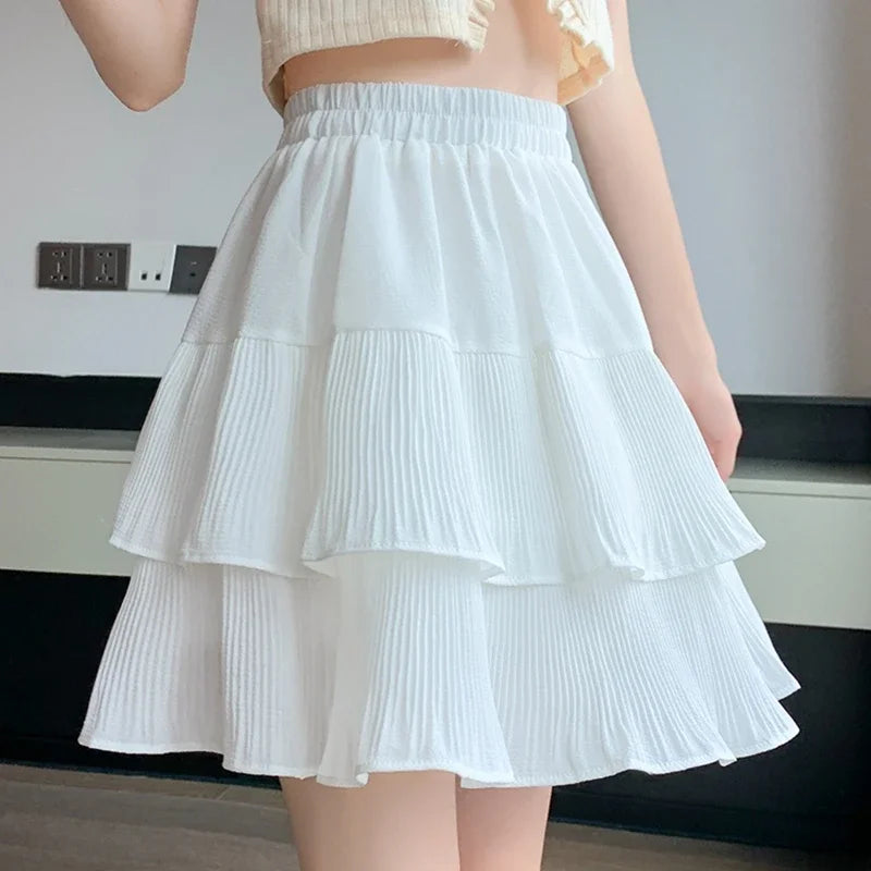 Women's Polyester Elastic High Waist Pleated Pattern Casual Skirts