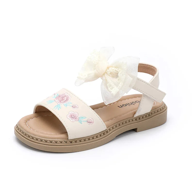 Kid's PU Open Toe Hook Loop Closure Bowknot Casual Sandals