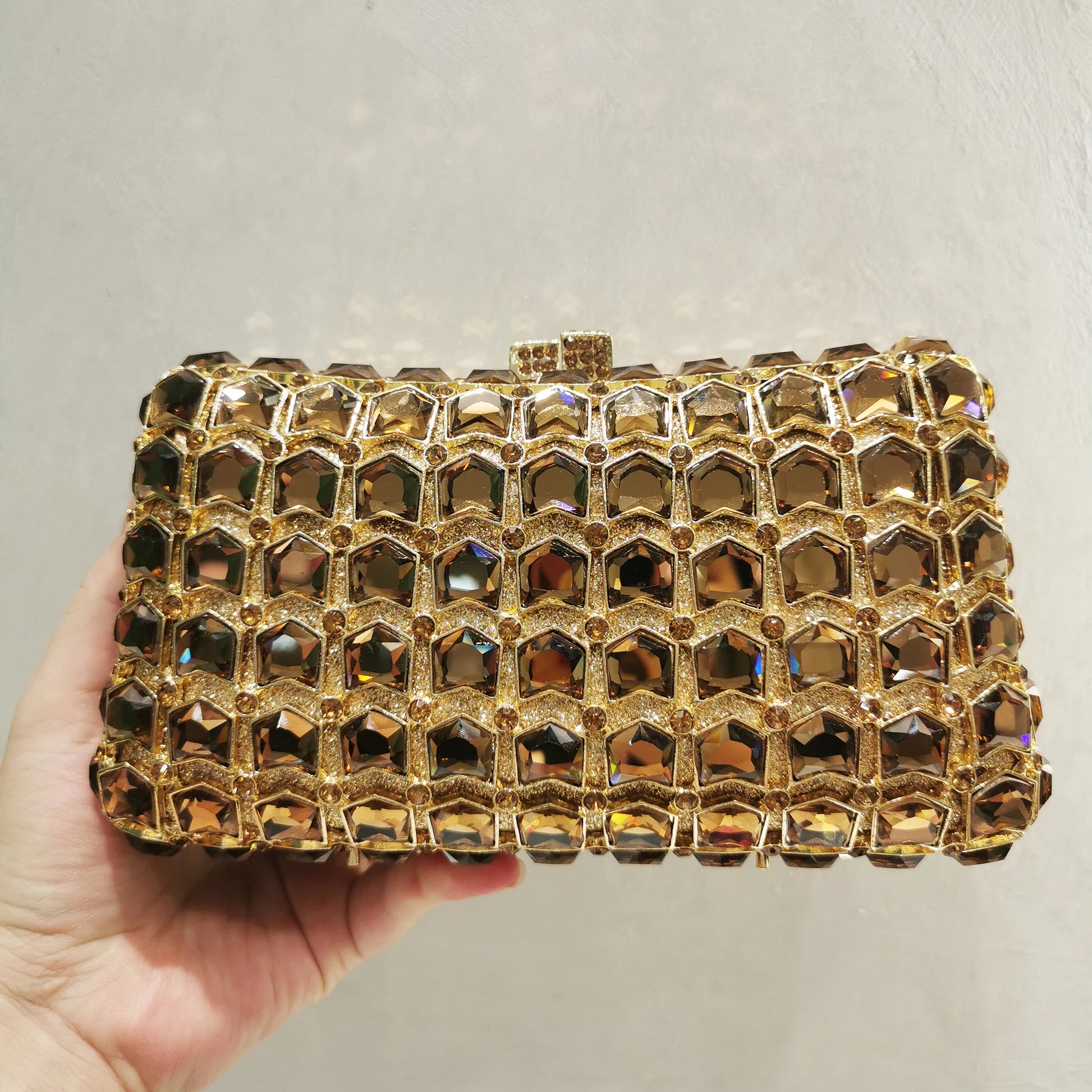 Women's Metallic Hasp Closure Rhinestone Luxury Wedding Clutch