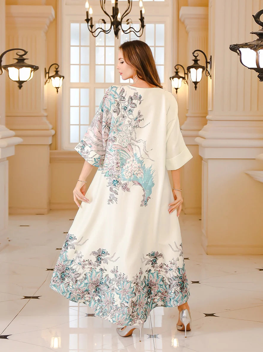 Women's Arabian Polyester Full Sleeves Printed Pattern Dress