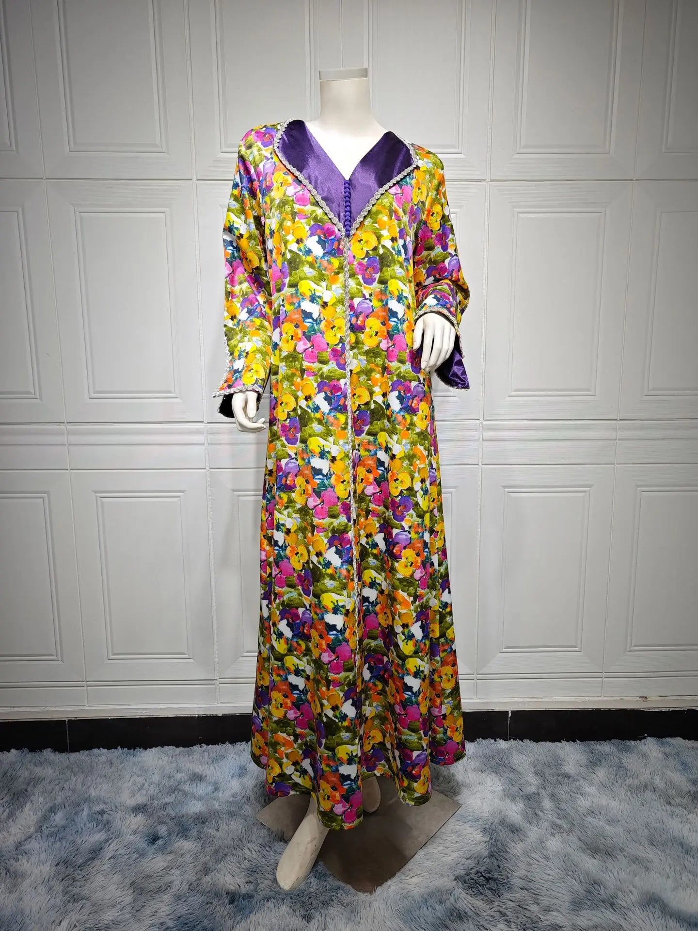 Women's Arabian Polyester Full Sleeve Floral Pattern Casual Dress