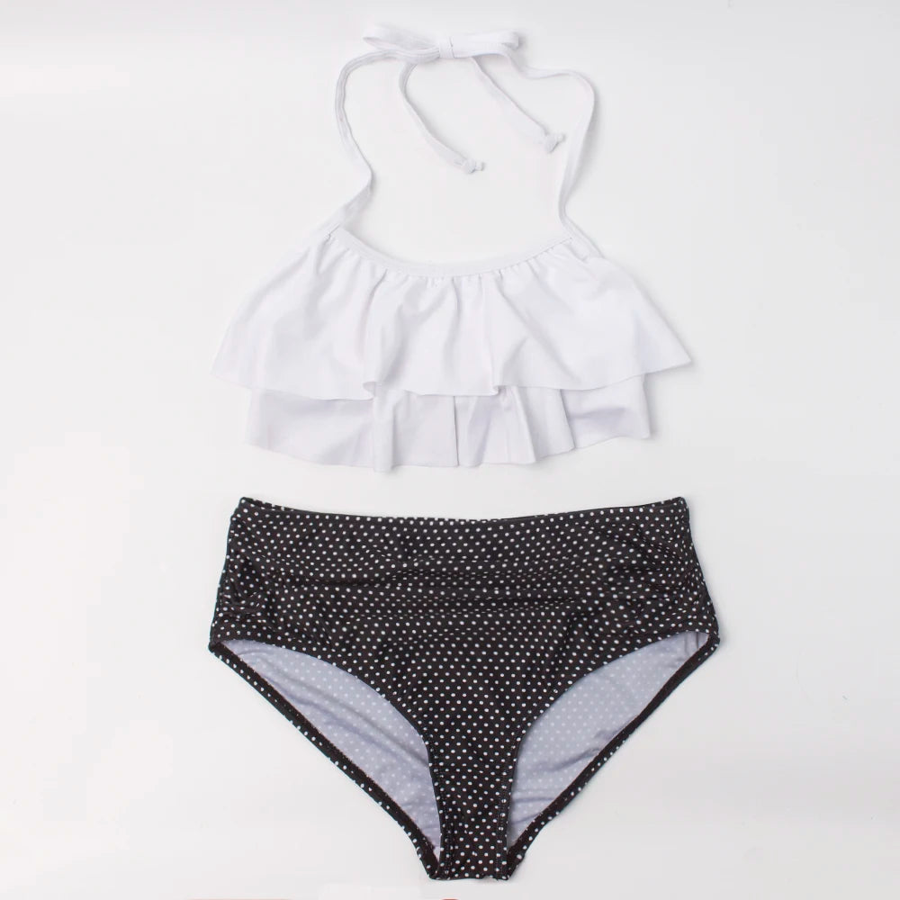 Kid's Girl Nylon Square-Neck Dotted Pattern Swimwear Bikini Set